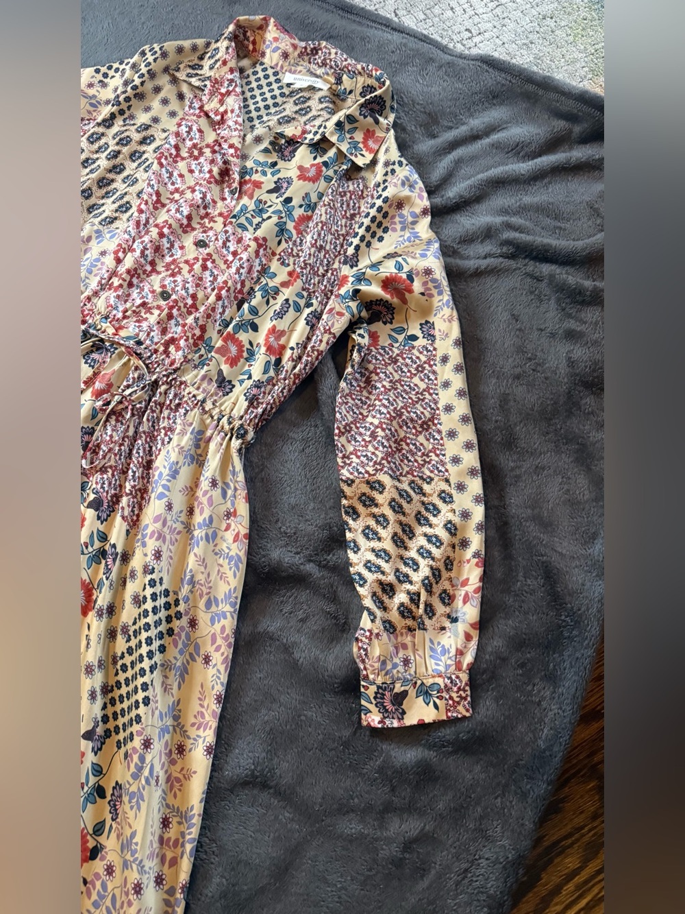 Patchwork Floral Maxi Dress in Cream and Navy - Picture 7 of 14